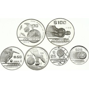 Mexico 25-100 Pesos 1986 World Cup - Mexico. Obverse: National arms; eagle left. Reverse: Pre-Columbian hieroglyphs...