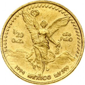 Mexico 1/20 Onza 1994 'Libertad'. Obverse: National arms. Lettering: ESTADOS UNIDOS MEXICANOS. Reverse: Winged Victory...