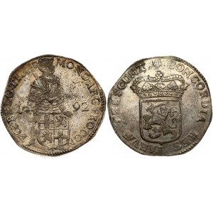 Netherlands UTRECHT 1 Silver Ducat 1692 Obverse: Amored knight standing holding sword behind shield of arms...