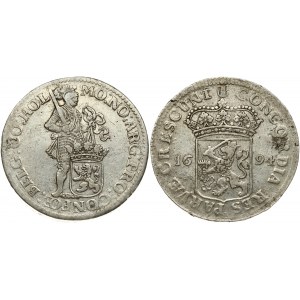 Netherlands HOLLAND 1 Silver Ducat 1694 Obverse: Standing armored Knight with crowned shield of Holland at feet...