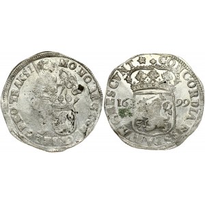 Netherlands OVERIJSSEL 1 Silver Ducat 1699. Obverse: Standing armored knight with crowned shield of Overyssel at feet...