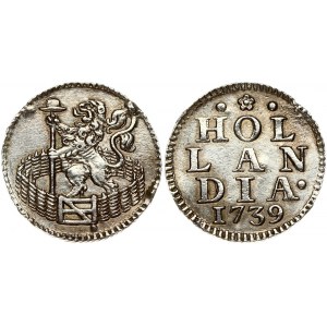 Netherlands HOLLAND 1 Duit 1739 Obverse: Crowned arms of Holland divides value. Reverse: Inscription above date...