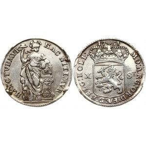 Netherlands HOLLAND 10 Stuivers 1751 Obverse: Crowned arms of the Generality divides X S; divided date above...
