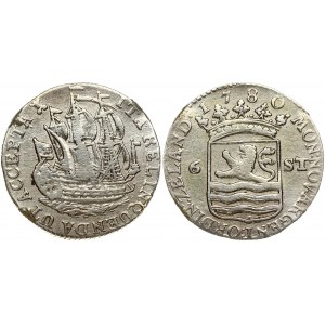 Netherlands ZEELAND 1 Scheepjesschelling 1780 Obverse: Crowned arms of Zeeland divide value. Obverse Legend: MO(N) NO(V...