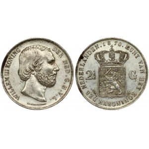Netherlands 2-1/2 Gulden 1870 William III(1849-1890 ). Obverse: Head right. Obverse Legend: WILLEM III KONING ...