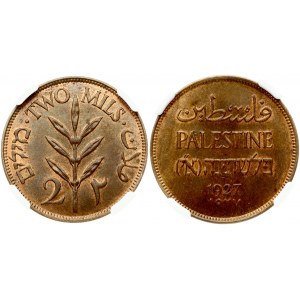 Palestine 2 Mils 1927 Obverse: Inscription PALESTINE; in English; Hebrew and Arabic. Reverse: Value, plant...