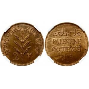 Palestine 2 Mils 1942 Obverse: Inscription PALESTINE; in English; Hebrew and Arabic. Reverse: Value, plant...