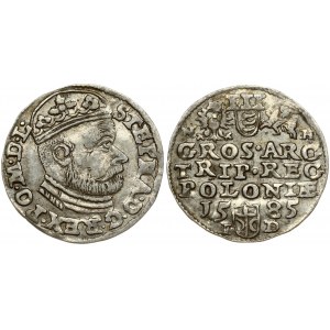 Poland 3 Groszy 1585 Olkusz Stephen Bathory(1576-1586). Oberse: Crowned bust. Reverse: Value and armorial above legend...