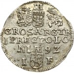 Poland 3 Groszy 1592 Olkusz. Sigismund III Vasa (1587-1632). Obverse: Crowned bust right. Reverse: Value; divided date...