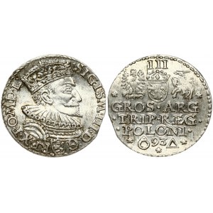 Poland 3 Groszy 1593 Malbork. Sigismund III Vasa (1587-1632). Obverse: Crowned bust right. Reverse: Value; divided date...