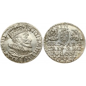 Poland 3 Groszy 1594 Malbork. Sigismund III Vasa (1587-1632). Obverse: Crowned bust right. Reverse: Value; divided date...