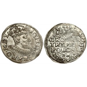 Poland 3 Groszy 1596 Poznan Sigismund III Vasa (1587-1632). Obverse: Crowned bust right. Reverse: Value; divided date...