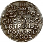 Poland 3 Groszy 1602 Krakow Sigismund III Vasa (1587-1632). Obverse: Crowned bust right. Reverse: Value; divided date...