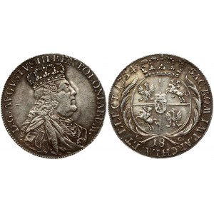 Poland 18 Groszy 1754 EC August III(1733-1763). Obverse: Large; crowned bust right. Obverse Legend...