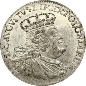 Poland 6 Groszy 1755 EC August III(1733-1763). Obverse: Large crowned bust right. Reverse: Crowned arms within sprigs...
