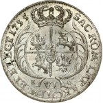 Poland 6 Groszy 1755 EC August III(1733-1763). Obverse: Large crowned bust right. Reverse: Crowned arms within sprigs...