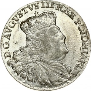 Poland 6 Groszy 1756 EC August III(1733-1763). Obverse: Large crowned bust right. Reverse: Crowned arms within sprigs...