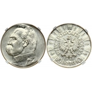 Poland 10 Zlotych 1936(w) Obverse: Eagle with wings open with no symbols below. Reverse: Head of Jozef Pilsudski left...