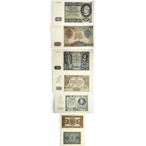Poland 1 - 500 Zlotych (1940-1941) Banknotes. Obverse: Woman's statue at left center; Emilia Plater at righ. Reverse...