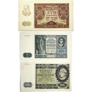Poland 50 - 500 Zlotych (1940-1941) Banknotes. Obverse: Woman's statue at left center; Emilia Plater at right. Reverse...