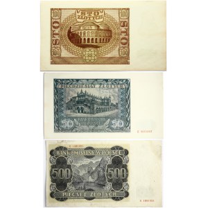 Poland 50 - 500 Zlotych (1940-1941) Banknotes. Obverse: Woman's statue at left center; Emilia Plater at right. Reverse...