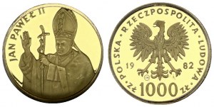 Poland 1000 Zlotych 1982CHI Visit of Pope John Paul II. Obverse: Eagle with wings open divides date. Reverse: 1...
