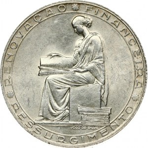 Portugal 20 Escudos 1953 25th Anniversary of Financial Reform. Obverse: Shield above globe; value at left...