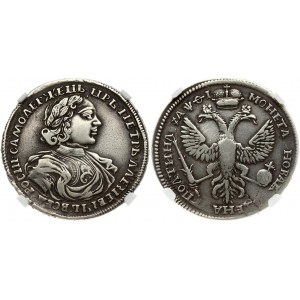Russia 1 Poltina (1719) L. Peter I (1699-1725). Obverse: Laureate bust right. Reverse: Crown above crowned double...