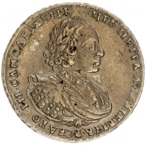 Russia 1 Rouble 1721 Moscow. Peter I (1699-1725). Obverse: Laureate bust right. Reverse: Crown above crowned double...