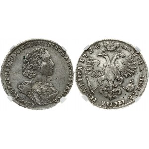 Russia 1 Poltina 1724/3 Peter I (1699-1725). Obverse: Laureate bust right. Reverse: Crown above crowned double...