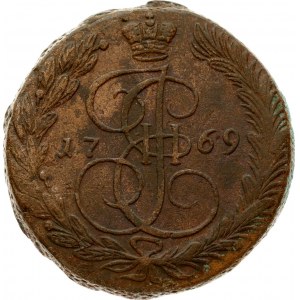 Russia 5 Kopecks 1769 ЕМ Ekaterinburg. Catherine II (1762-1796). Obverse: Crowned monogram divides date within wreath...