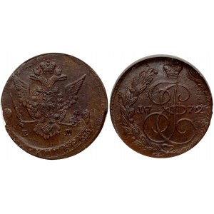 Russia 5 Kopecks 1772 ЕМ Ekaterinburg. Catherine II (1762-1796). Obverse: Crowned monogram divides date within wreath...