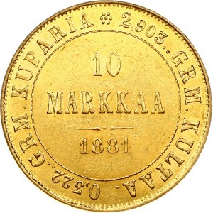 Russia for Finland 10 Markkaa 1881 S Alexander II (1854-1881). Obverse...
