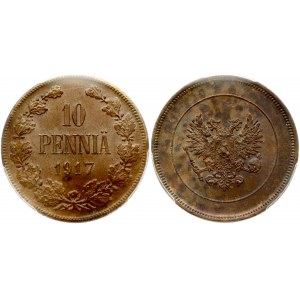 Russia for Finland 10 Pennia 1917. Nicholas II (1894-1917). With heraldic eagle. Obverse: Eagle. Reverse...
