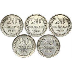 Russia USSR 20 Kopecks (1925-1929). Obverse: National arms within circle. Reverse: Value and date within oat sprigs...