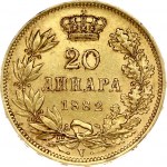 Serbia 20 Dinara 1882V Milan I(1882-1889). Obverse: Head right. Obverse Legend: Short title. Reverse: Value...