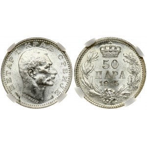 Serbia 50 Para 1915(a) Peter I(1904-1915). Obverse: Head right with designer name. Reverse...