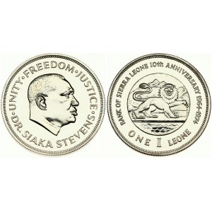 Sierra Leone 1 Leone 1974 10 Anniversary of Bank. Obverse: Lion right within circle. Reverse: Head of Dr...