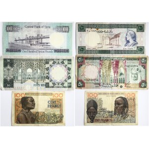 Syria 100 Syrian Pounds (1961-1977) and other Banknotes of the World. Obverse: Dark blue...