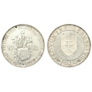 Slovakia 10 Korun 1944 Obverse: Double cross on shield within radiant circle. Reverse...