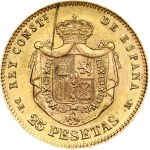 Spain 25 Pesetas 1876 (1962) DE-M Alfonso XII(1874-1885). Obverse: Young head right. Obverse Legend: ALFONSO XII.....