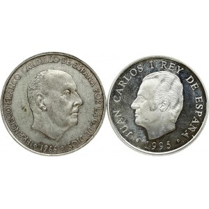 Spain 100 Pesetas 1966 & 1000 Pesetas 1995. Obverse: Head of Francisco Franco facing right surrounded by legend...