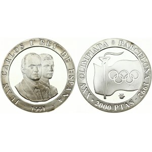 Spain 2000 Pesetas 1991 Olympic symbols 1992 Summer Olympics in Barcelona. Juan Carlos I (1975-2014). Obverse Lettering...