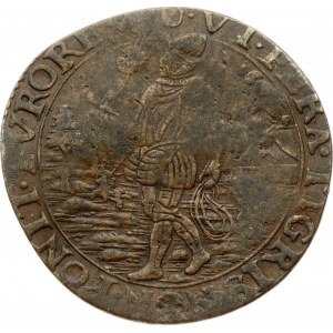 Spanish Netherlands Utrecht Token 1 Rekenpenning 1598 'Murder of Count Ulrich van Valkenstein by Mendoza'. Obverse...