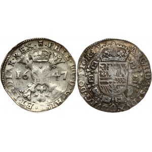 Spanish Netherlands TOURNAI 1 Patagon 1647 Philip IV(1621-1665). Obverse: Date divided by St. Andrew's cross...