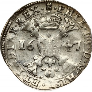 Spanish Netherlands TOURNAI 1 Patagon 1647 Philip IV(1621-1665). Obverse: Date divided by St. Andrew's cross...