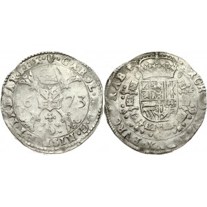 Spanish Netherlands BRABANT 1 Patagon 1673 Antwerp. Charles II (1665-1700). Obverse...