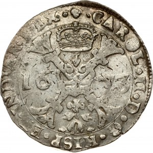 Spanish Netherlands BRABANT Patagon 1673 Brussels. Charles II (1665-1700). Obverse: St. Andrew's cross; crown above...