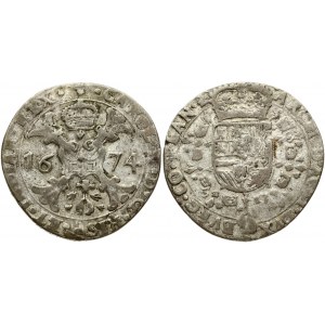 Spanish Netherlands FLANDERS 1/2 Patagon 1674 Charles II(1665-1700). Obverse: St. Andrew's cross; crown above...