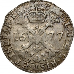 Spanish Netherlands BRABANT 1 Patagon 1677 Antwerp. Charles II (1665-1700). Obverse...